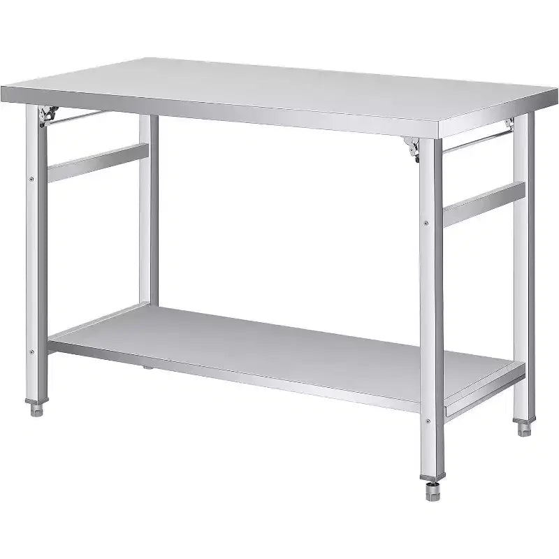 Table pliante en acier inoxydable - Capacité de 417 kg, étagère réglable et roulettes verrouillables, table de travail commerciale pour cuisine/restaurant