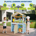 Cuisine en bois d'extérieur pour enfants, avec auvent, robinet, évier, tableau noir, crochets de suspension, cadeau pour garçons et filles de 3 ans et plus