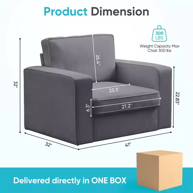 Mjkone Fauteuil pivotant moderne 360°, Fauteuil carré rembourré, Canapé simple confortable en chenille