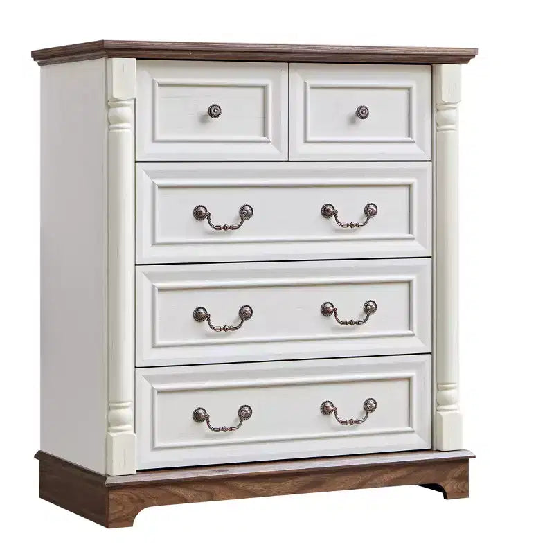 JVNOXK Commode à cinq tiroirs en bois de style rustique de 31 pouces avec base, armoire de rangement pour chambre ou salon, élégante, robuste, durable, noyer