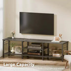 Qwatto Meuble TV chêne noir 160 cm pour TV jusqu'à 70 pouces, meuble console de divertissement avec étagère pour barre de son, étagères de rangement ouvertes, décoration de salon