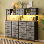 Commode de chambre, commode en tissu à 12 tiroirs, étagères ouvertes, plateau en bois et cadre en métal pour chambre à coucher, couloir ou salon