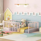 Okak Lit en métal pour enfant jumeau/double/grand, cadre de lit avec clôture surélevée et porte verrouillable, lit pour enfant pour chambre d'enfant et salle de jeux