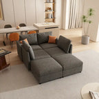 Canapé d'angle modulable 4 places en U gris 123 avec poufs de rangement