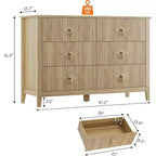 Acekool Commode cannelée à 6 tiroirs de 120 cm, Meuble de rangement moderne pour chambre à coucher, salon