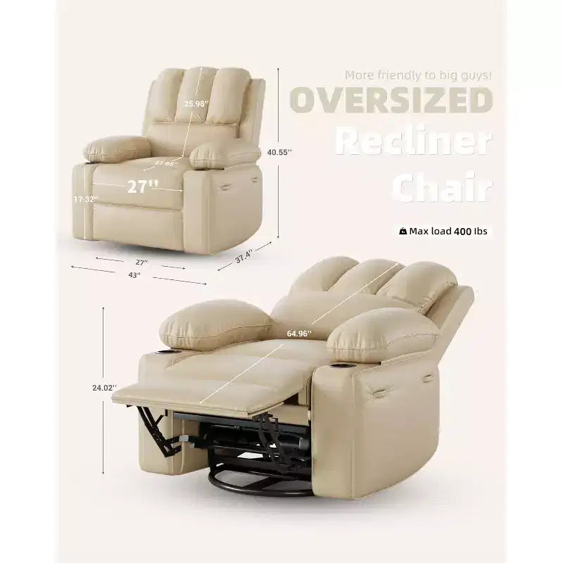 Fauteuil inclinable manuel, canapé inclinable en cuir PU, fauteuil moderne et confortable pour chambre ou salon, fauteuil inclinable en cuir pour adultes