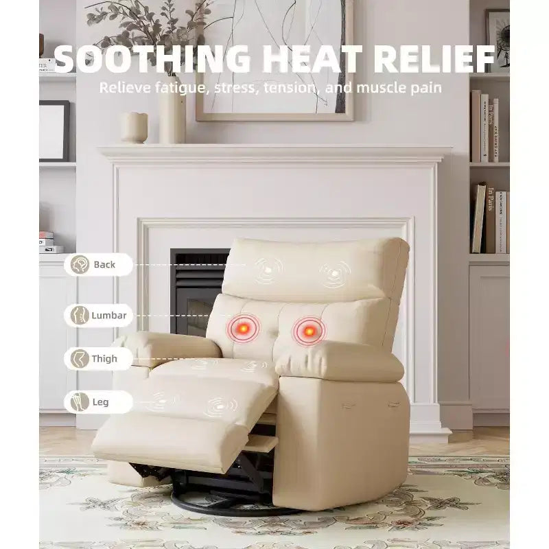 Fauteuils inclinables surdimensionnés de 22'' avec chauffage et massage - Pivotant à 360° - Fauteuil à bascule manuel avec télécommande pour salons et chambres à coucher
