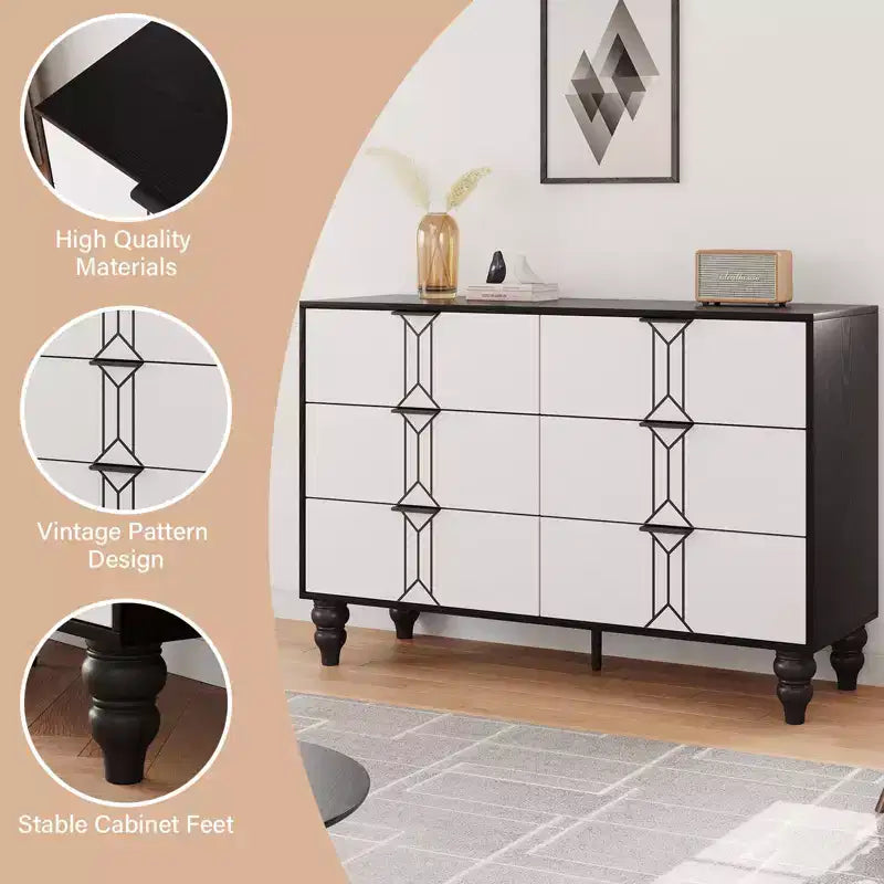 Commode à 6 tiroirs pour chambre à coucher, commode en bois moderne avec tiroirs profonds, commode pour salon, couloir, entrée