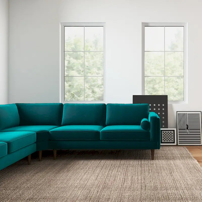 Canapé d'angle symétrique Flavia Mid Century Modern à coussins de dossier