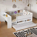 Lit de jour multifonctionnel double avec tiroirs et lit gigogne, rangement intégré à la tête de lit, table et station de recharge USB ModernLuxe