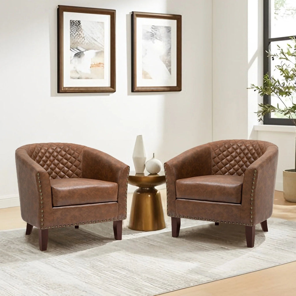 Lot de 2 fauteuils d'appoint ronds 29 W en similicuir végan avec clous décoratifs