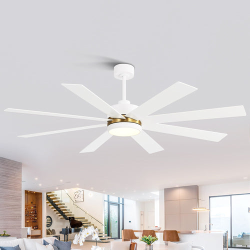 Ventilateur de plafond de 65 pouces à 8 pales noires avec lumière LED et télécommande