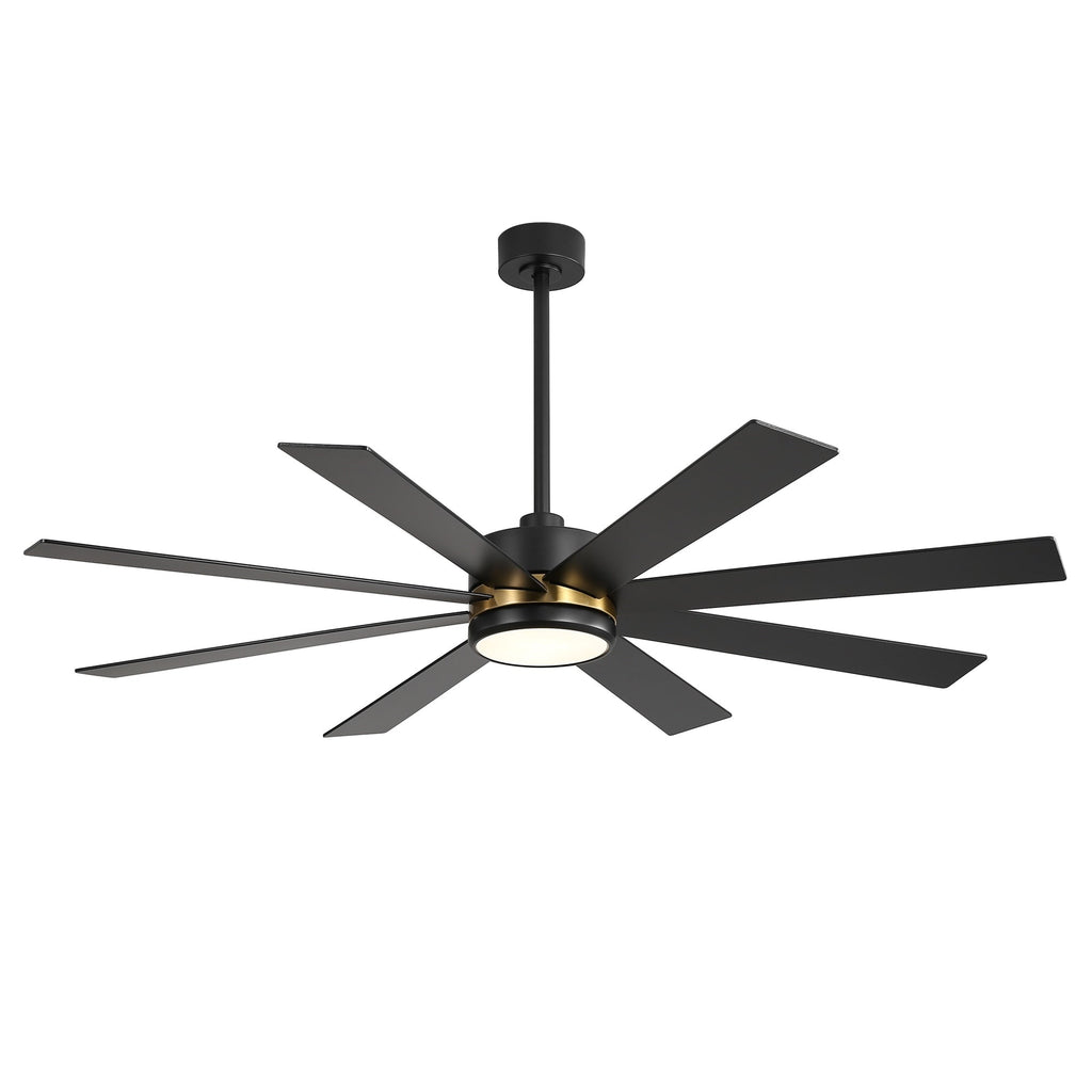 Ventilateur de plafond de 65 pouces à 8 pales noires avec lumière LED et télécommande
