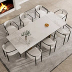 Ensemble de salle à manger moderne minimaliste 9 pièces avec plateau en pierre frittée extensible et double piédestal de 240 cm