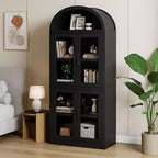 Coolmee Étagère arche avec portes, étagères de rangement rustiques, bibliothèque arrondie en bois de 181 cm de haut pour salon, cuisine, bureau