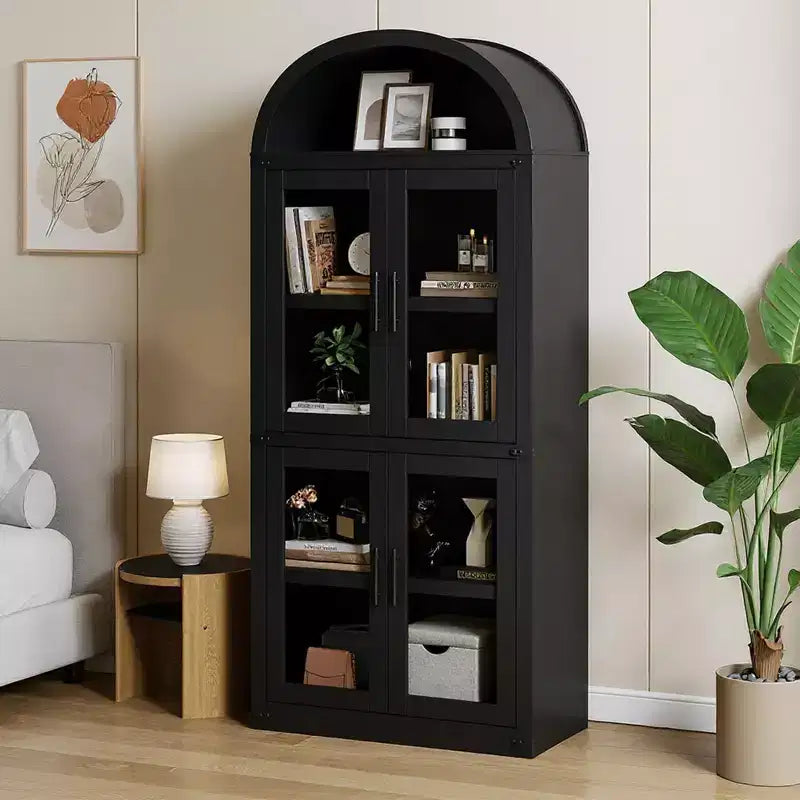 Coolmee Étagère arche avec portes, étagères de rangement rustiques, bibliothèque arrondie en bois de 181 cm de haut pour salon, cuisine, bureau