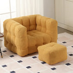 HOMEFUN Fauteuil d'appoint moderne capitonné en tissu bouclé avec ottoman