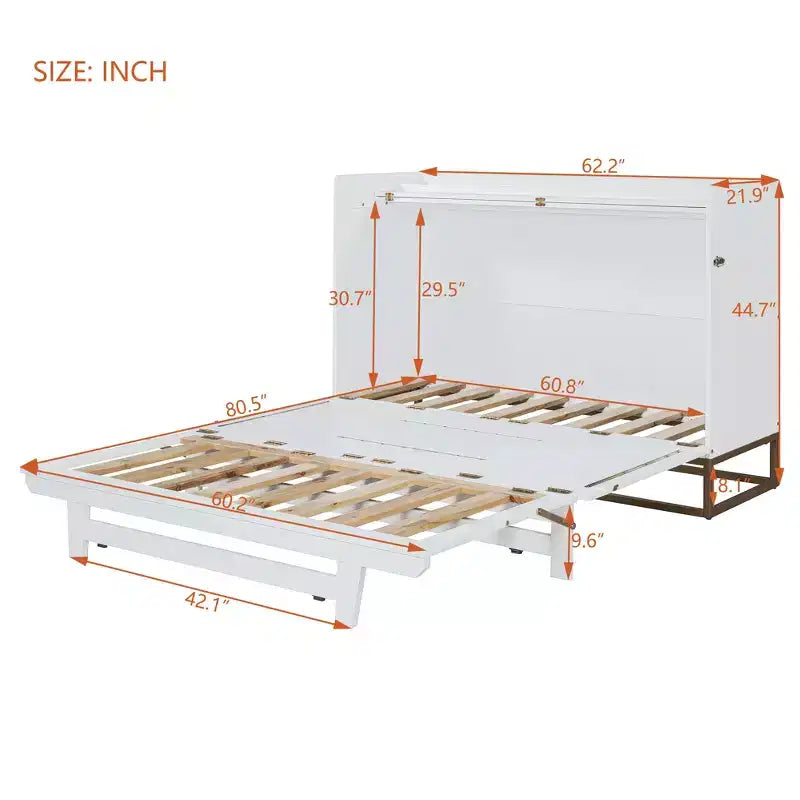 Lit escamotable Queen Size Whisen Modern Design, repliable en armoire avec pieds en fer