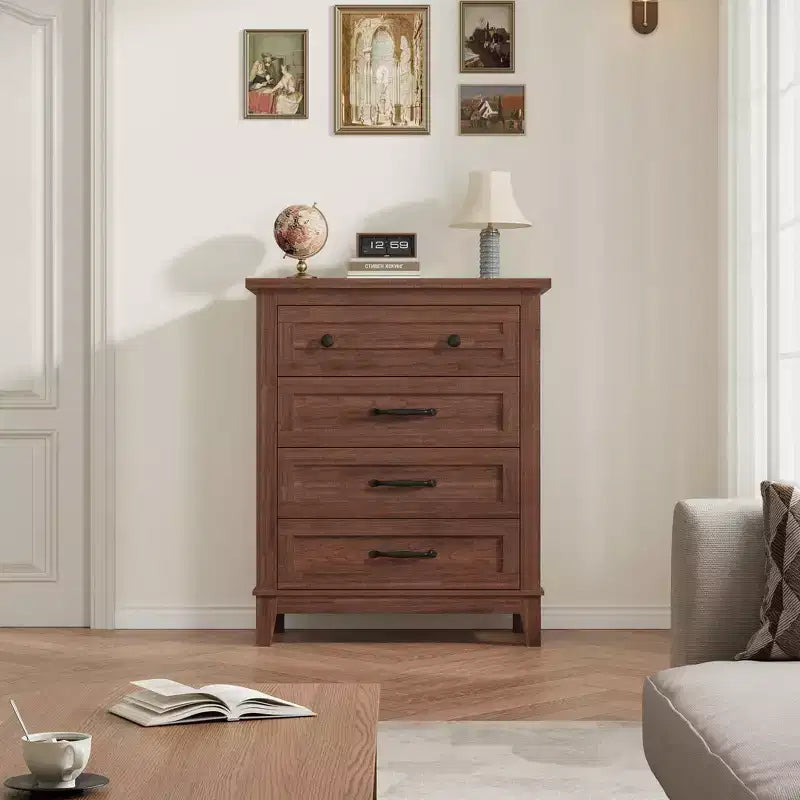 GustoWave Commode 4 tiroirs pour chambre à coucher, commode verticale haute de 88,4 cm avec grand rangement, commode en bois autoportante pour chambre à coucher, salon