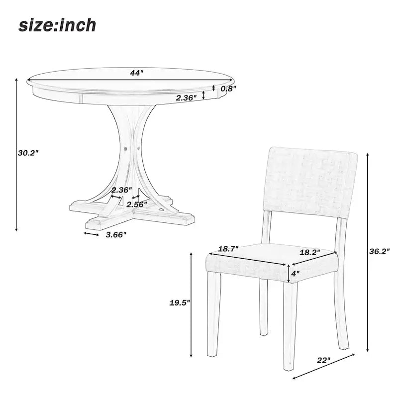 Ensemble de salle à manger 5 pièces en bois taupe rétro avec table à tréteaux courbés et 4 chaises