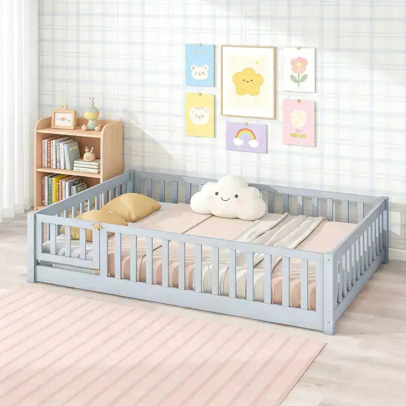 Lit au sol pleine grandeur Luxystar avec clôture et porte pour chambre d'enfant