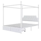 Lit plate-forme à baldaquin moderne en métal taille Queen Luxystar avec tête de lit rembourrée et 2 tiroirs, blanc