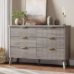 Commode 6 tiroirs pour chambre à coucher, commode de 120 cm de large avec profil incurvé, tiroirs en bois cannelé, commode moderne pour salon