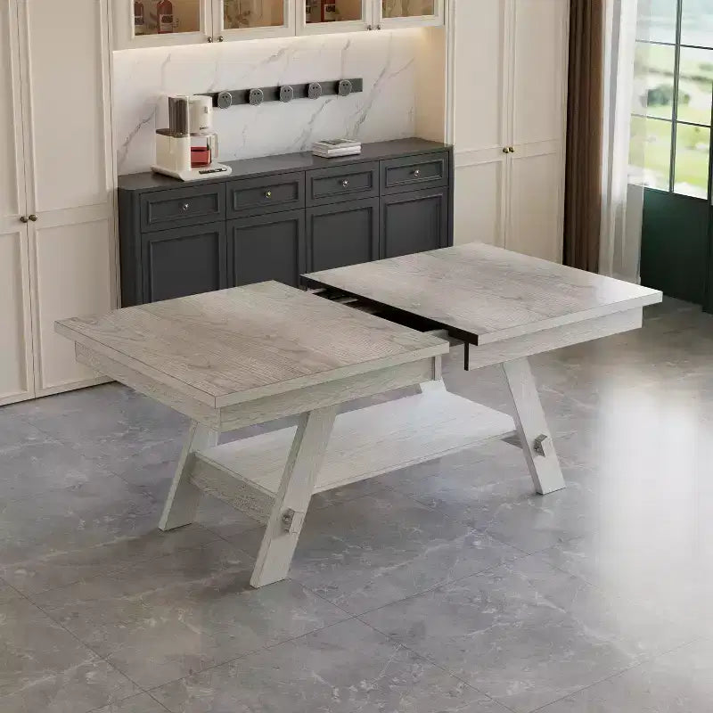 Ensemble de salle à manger VECELO rustique 5 pièces avec table extensible, table en bois d'hévéa avec 4 chaises de salle à manger sans accoudoirs rembourrées pour cuisine, gris