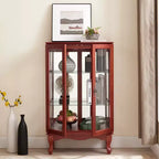 Vitrine à 2 portes avec portes en verre trempé, panneau arrière miroir, étagères réglables et éclairage pour le bureau à domicile