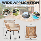 Ensemble bistrot 3 pièces en osier pour conversation, salon de jardin en rotin résistant aux intempéries avec coussins
