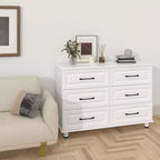 Commode blanche Sandinrayli pour chambre à coucher, commode large à 6 tiroirs, table de chevet moderne, commodes en bois avec poignées en acier, blanc