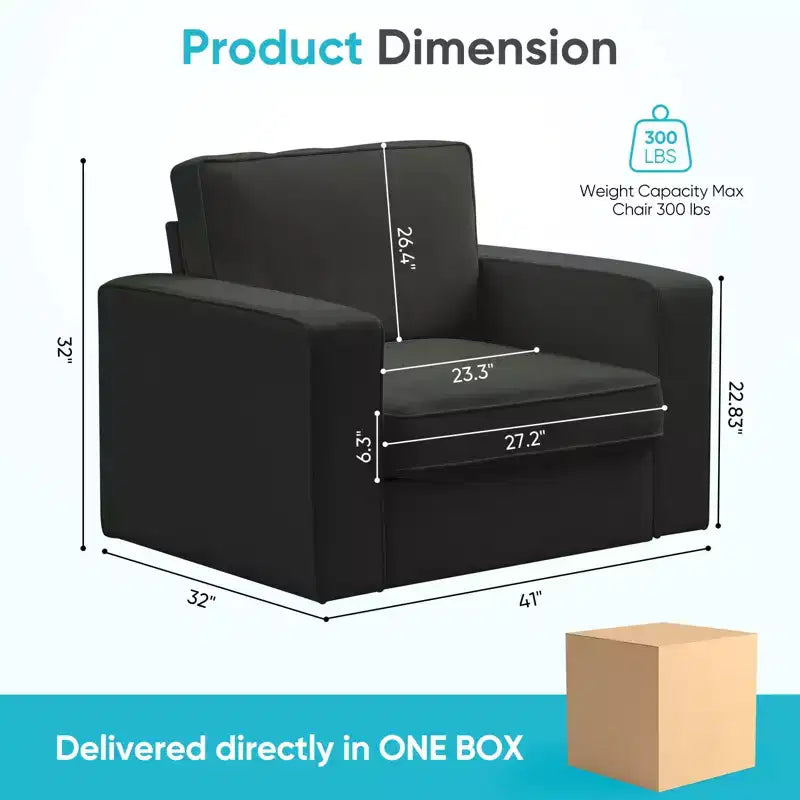 Mjkone Fauteuil pivotant moderne 360°, Fauteuil carré rembourré, Canapé simple confortable en chenille