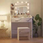 Coiffeuse de Maquillage avec Lumières, Bureau de Maquillage avec Miroir et Lumières, Grand Tiroir et Armoire de Rangement à Deux Étages, 3 Modes d'Éclairage