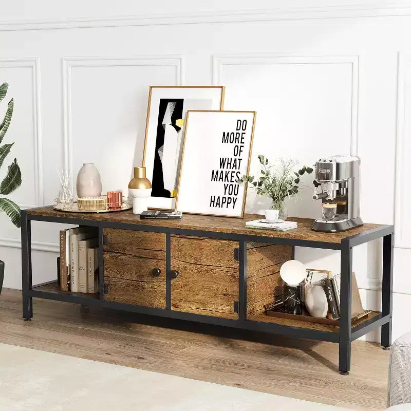 Meuble TV marron rustique de 65 pouces, meuble de style rustique avec rangement pour téléviseurs jusqu'à 75 pouces, idéal pour le salon