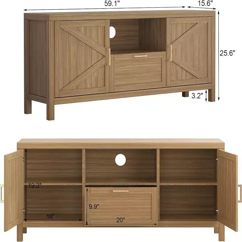 Meuble TV de ferme Garvee pour téléviseur jusqu'à 65 pouces, meuble de divertissement avec porte, grand rangement, étagère réglable pour salon/chambre à coucher