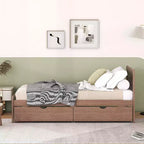 Lit plateforme double Acekool avec 2 tiroirs de rangement gigognes, tête de lit, cadre robuste, aucun sommier tapissier requis, gain de place pour chambre d'enfants ou d'amis