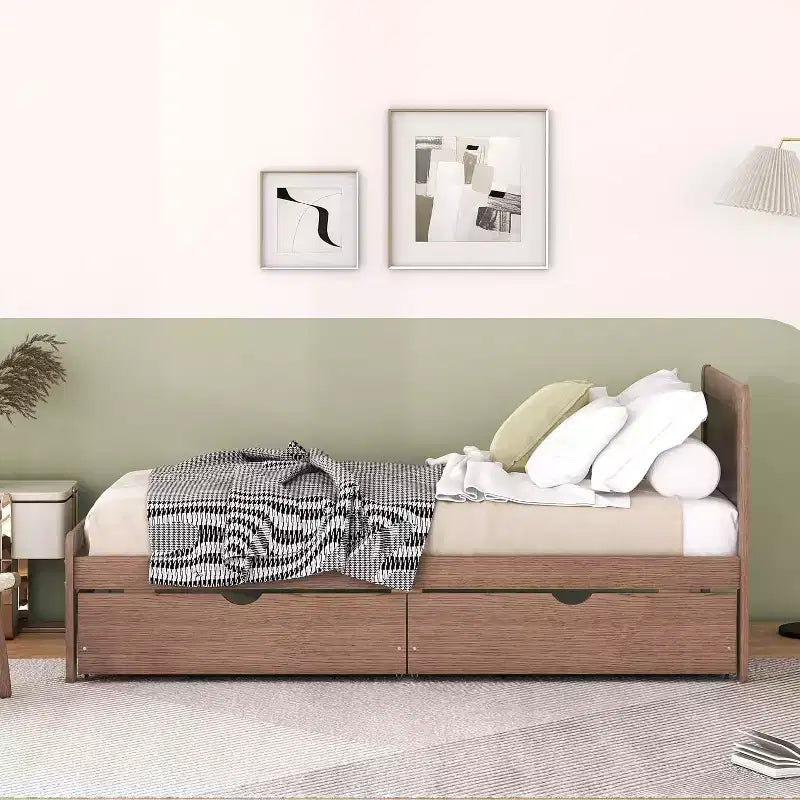 Lit plateforme double Acekool avec 2 tiroirs de rangement gigognes, tête de lit, cadre robuste, aucun sommier tapissier requis, gain de place pour chambre d'enfants ou d'amis