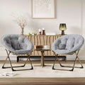 Fauteuil à bascule, Fauteuil lune surdimensionné avec coussin moelleux et cadre en métal doré, Chaise lune intérieure/extérieure pour salon, chambre, gris (2 pièces)