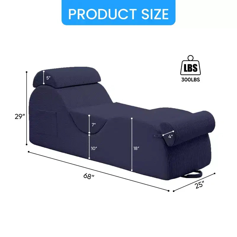 Mjkone Chaise Longue de Yoga en Velours Côtelé, Canapé de Yoga Incurvé avec Appui-Tête/Coussin Lombaire/Repose-Pieds Amovibles, Base Antidérapante