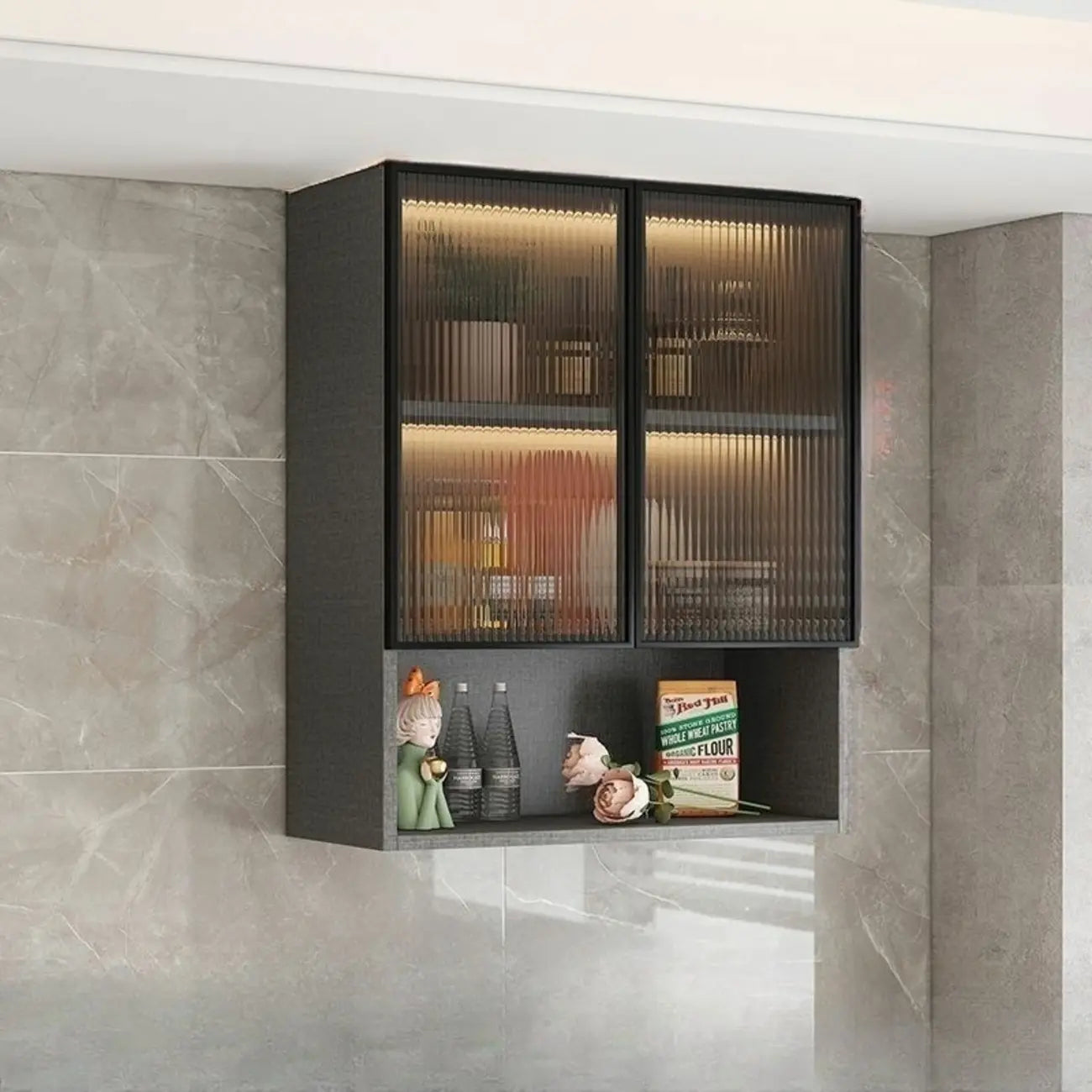 Armoire de cuisine murale grise en bois pour rangement