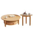Table basse à tiroirs en bois et verre, marron, ronde et moderne