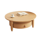 Table basse à tiroirs en bois et verre, marron, ronde et moderne