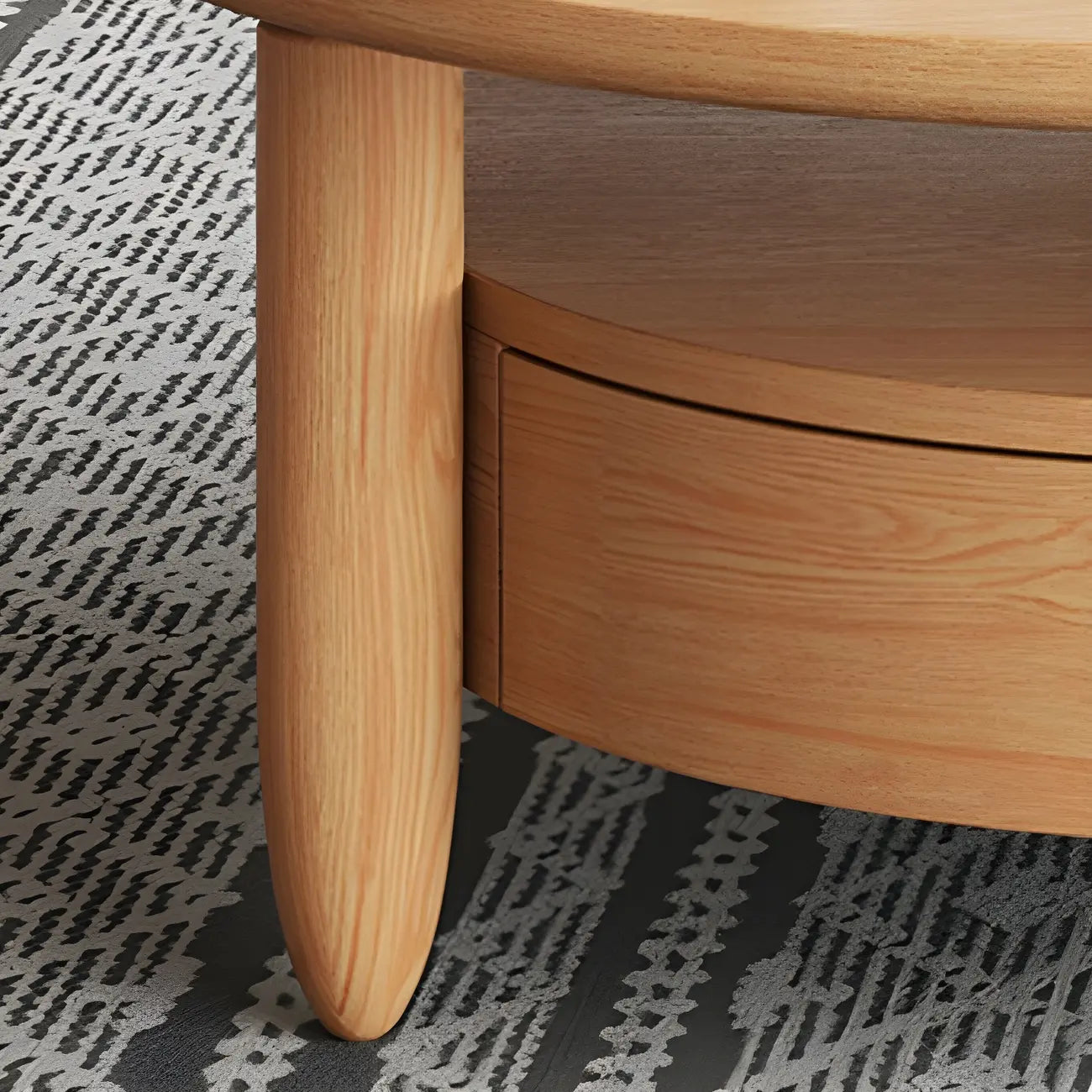 Table basse à tiroirs en bois et verre, marron, ronde et moderne