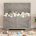 Banc de rangement polyvalent en bois avec couvercle à charnière de sécurité – Coffre de style ferme et organisateur de jouets pour entrée, salon, chambre à coucher