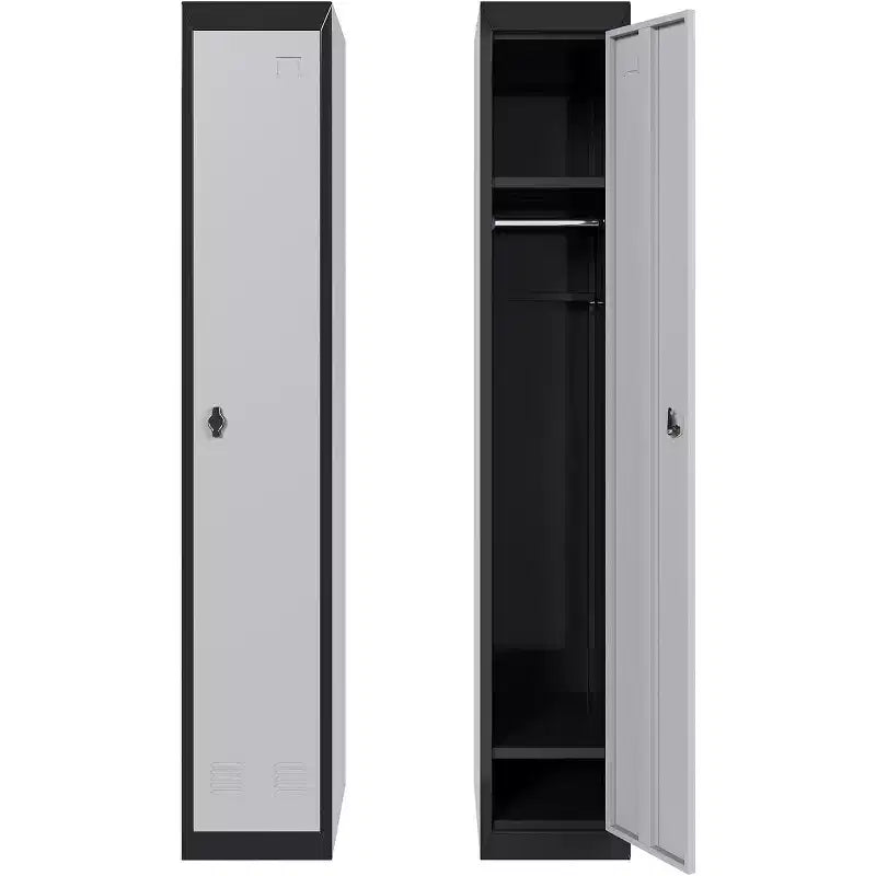 Armoire de rangement métallique de 72 po avec 1 porte, casiers pour employés et étudiants avec étagères, casier de rangement métallique en acier pour l'école, le bureau, la salle de sport, gris et noir