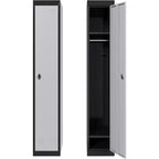 Armoire de rangement métallique de 72 po avec 1 porte, casiers pour employés et étudiants avec étagères, casier de rangement métallique en acier pour l'école, le bureau, la salle de sport, gris et noir