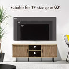 Meuble TV LuxenHome 55 po de style moderne du milieu du siècle avec porte coulissante pour téléviseurs jusqu'à 60 po, centre de divertissement avec rangement et étagères, marron