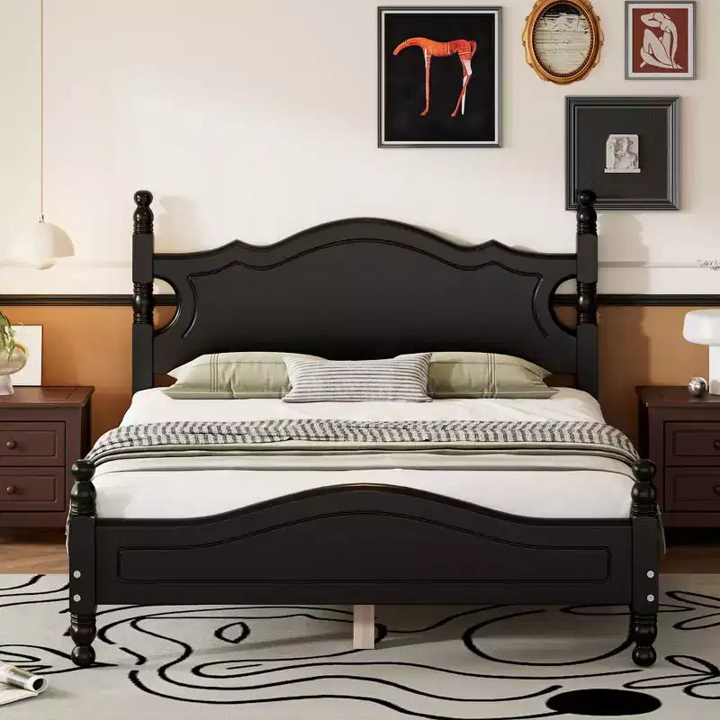 Cadre de lit plateforme en bois Queen Size Whisen, lit plateforme avec support à lattes en bois