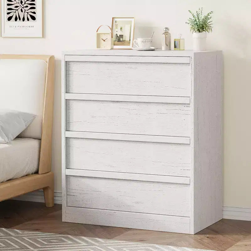 Commode de chambre à 4 tiroirs GustoWave, table de chevet blanche à 4 tiroirs avec grand rangement, petite commode de rangement pour entrée
