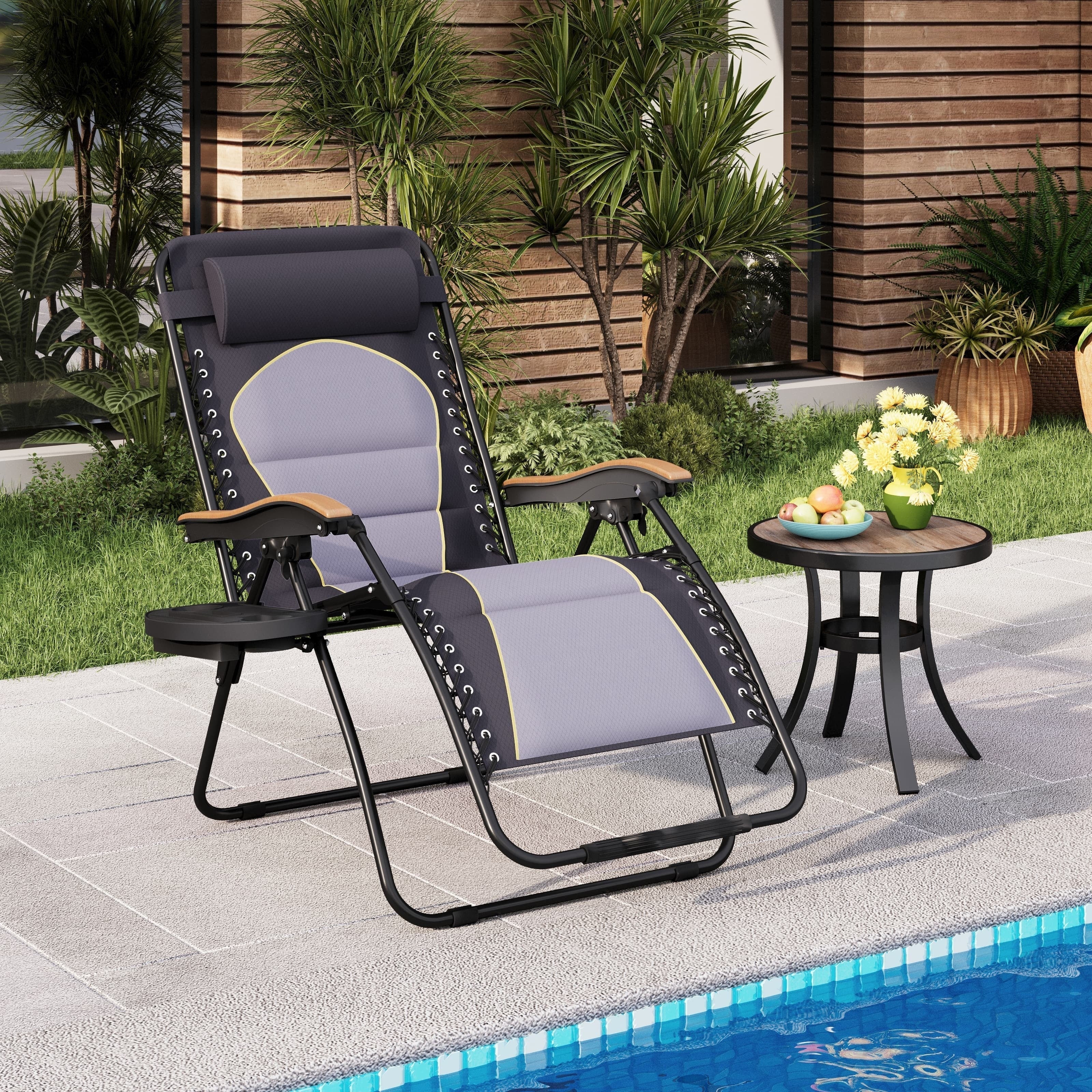 Fauteuil de relaxation zéro gravité XL surdimensionné rembourré avec accoudoirs plus larges et porte-gobelet réglable - N/A